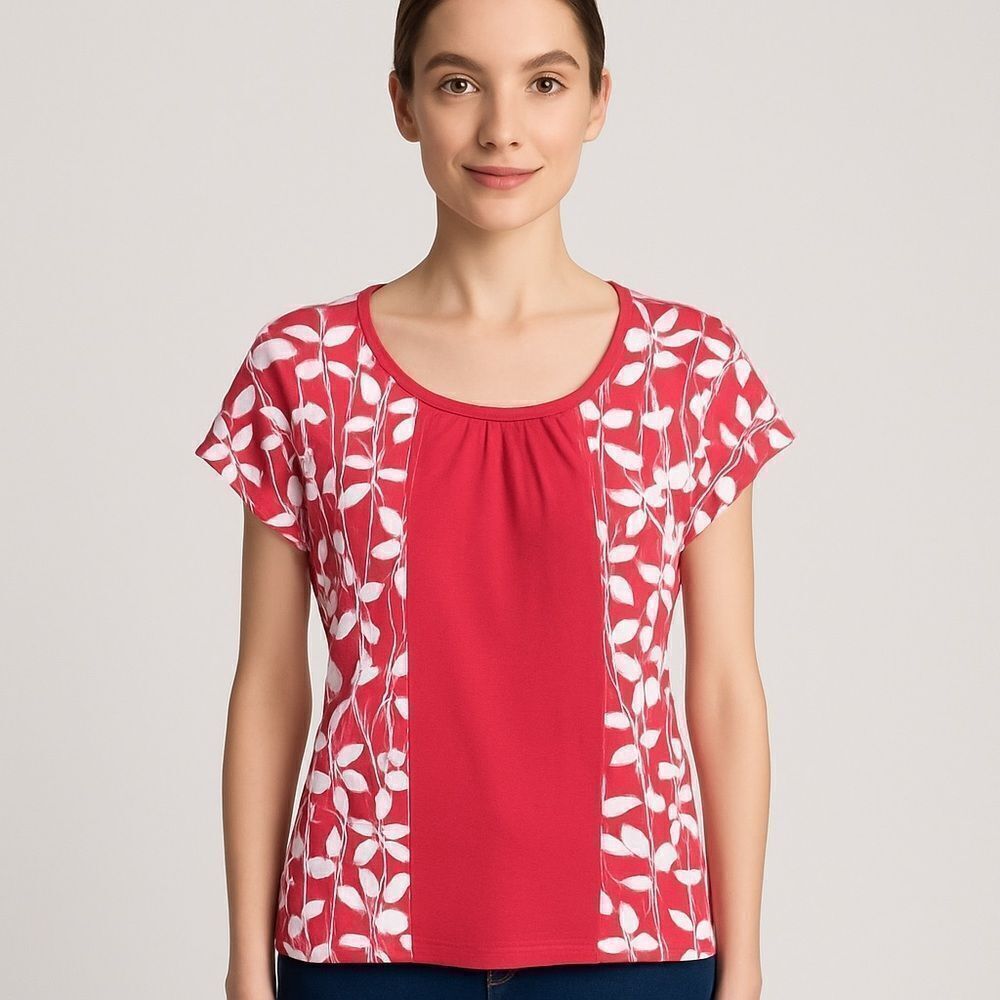 2/$20 Nautica Floral coral Color block T-Shirt